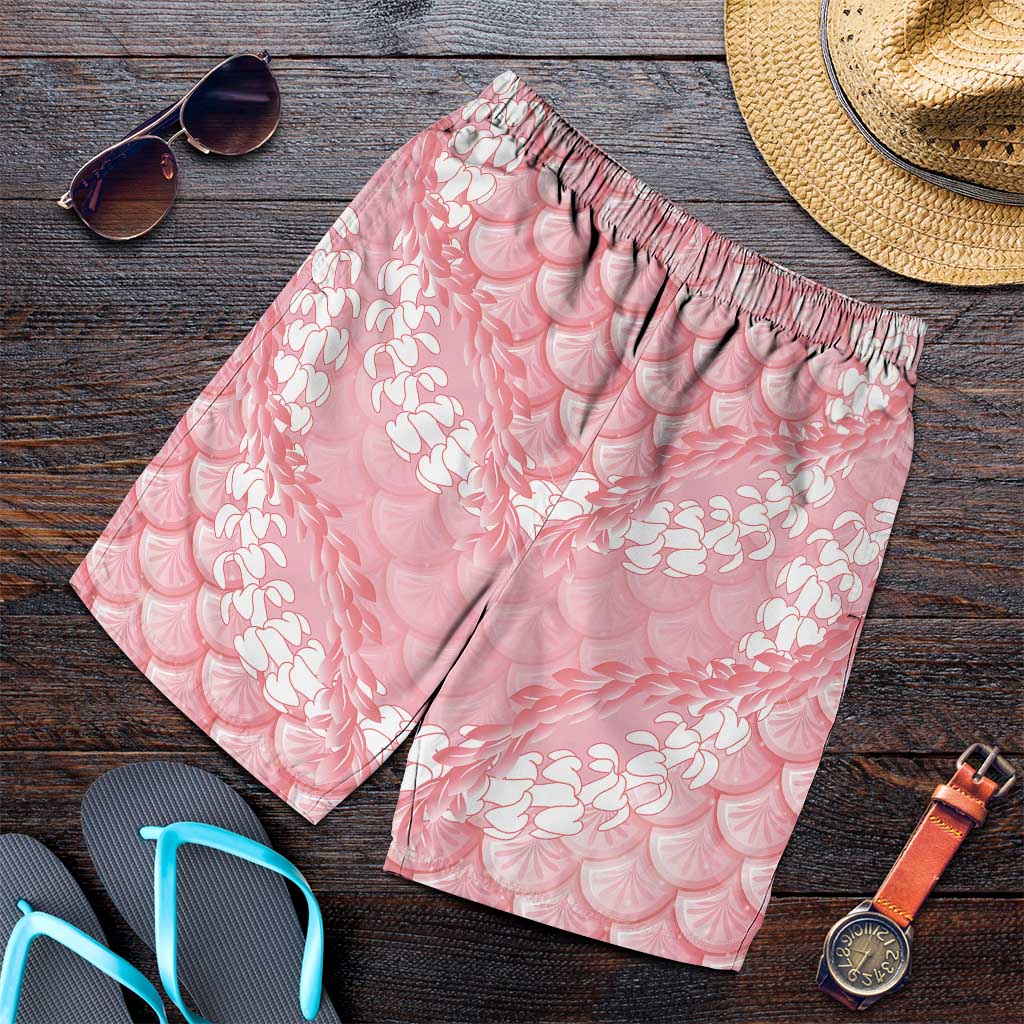 Soft Pink Mermaid Puakenikeni Maile Lei Shorts for Men