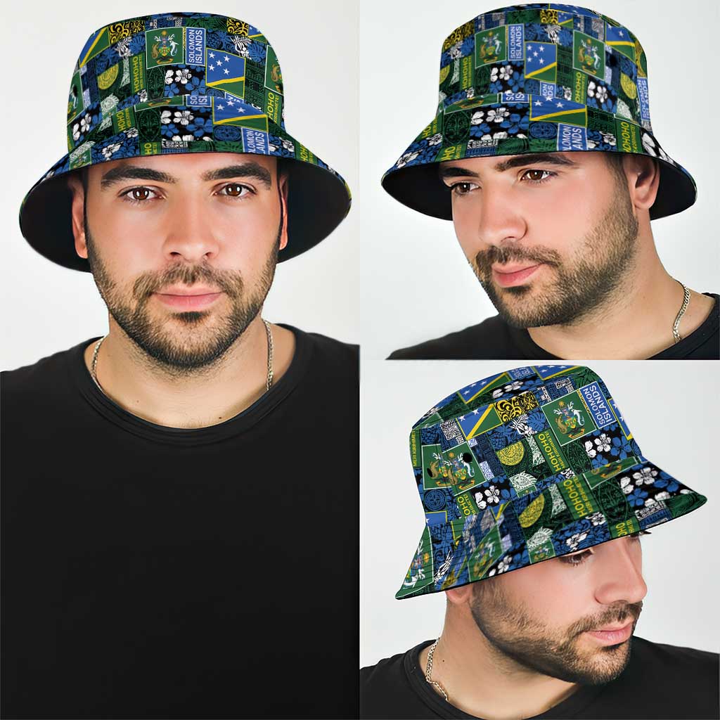 Solomon Islands Meri Kirihimete Bucket Hat Pacific Patchwork Xmas Vibes - Polynesian Pride