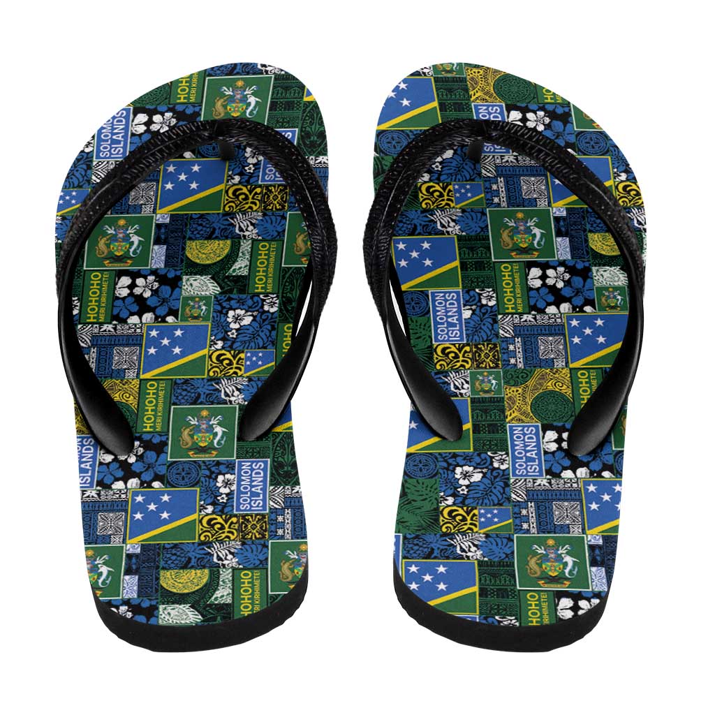 Solomon Islands Meri Kirihimete Flip Flops Pacific Patchwork Xmas Vibes - Polynesian Pride