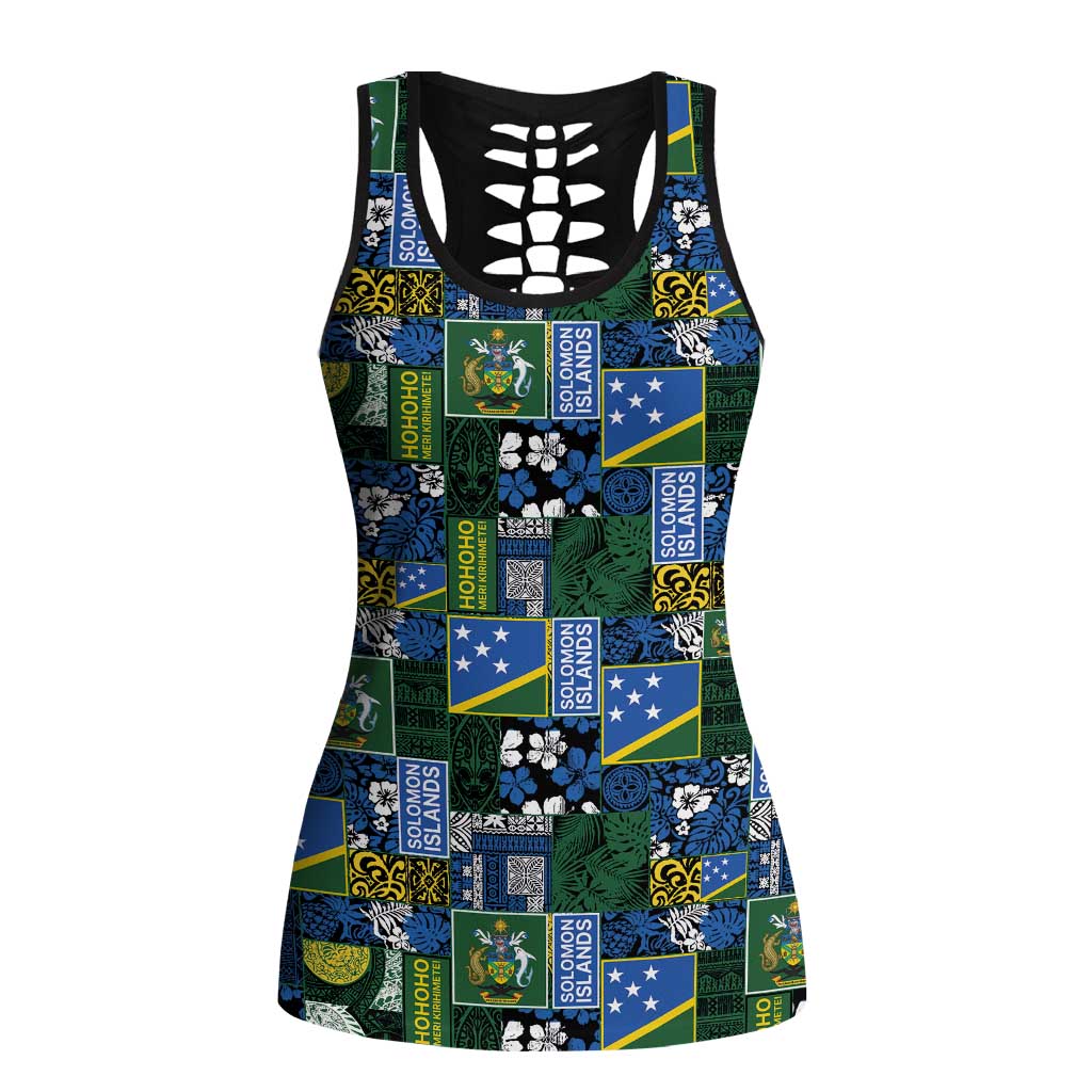 Solomon Islands Meri Kirihimete Hollow Tank Top Pacific Patchwork Xmas Vibes - Polynesian Pride