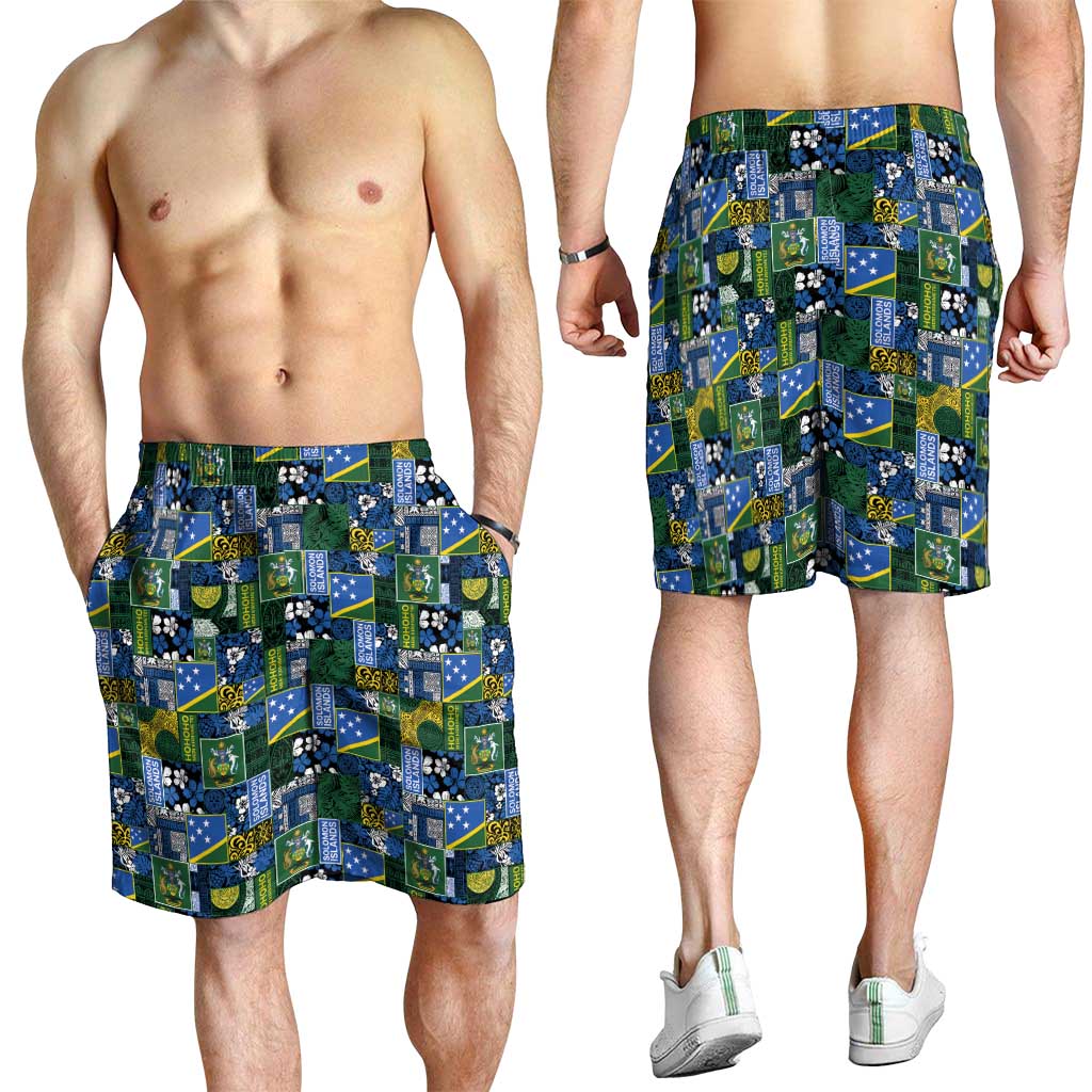 Solomon Islands Meri Kirihimete Shorts for Men Pacific Patchwork Xmas Vibes - Polynesian Pride