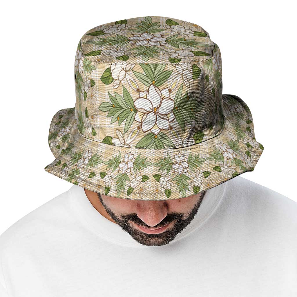 Squares Maile Leaf Bucket Hat Beige Palaka Hawaiian Quilt Pattern - Polynesian Pride