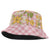 Squares Puakenikeni and Kalo Bucket Hat Pink Palaka Hawaiian Quilt Pattern - Polynesian Pride