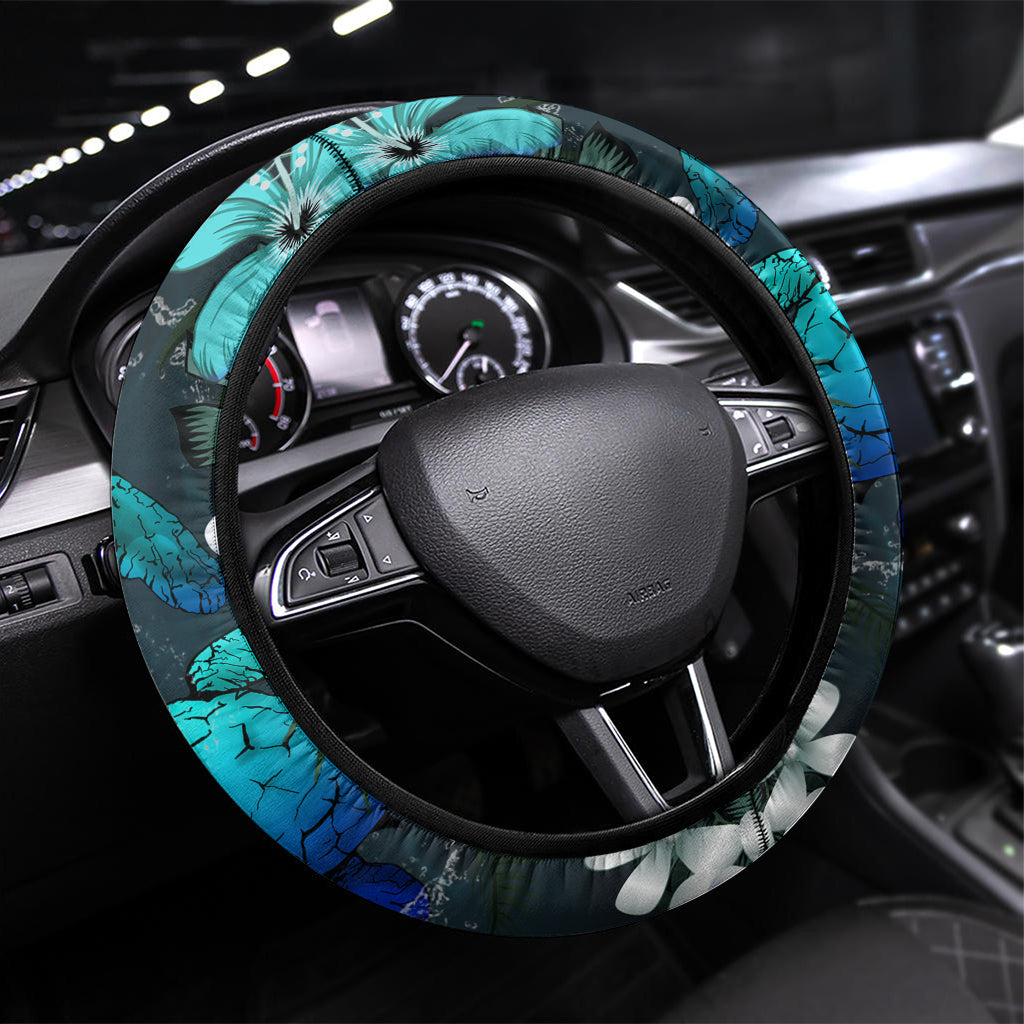 Kanaka Maoli (Hawaiian) Steering Wheel - Sea Turtle Tropical Hibiscus And Plumeria Blue LT03