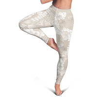 Suede Beige Hawaii Anthurium Plumeria Lei Leggings LT9 - Polynesian Pride