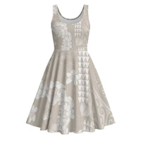 Suede Beige Hawaii Anthurium Plumeria Lei Midi Dress LT9 Beige - Polynesian Pride