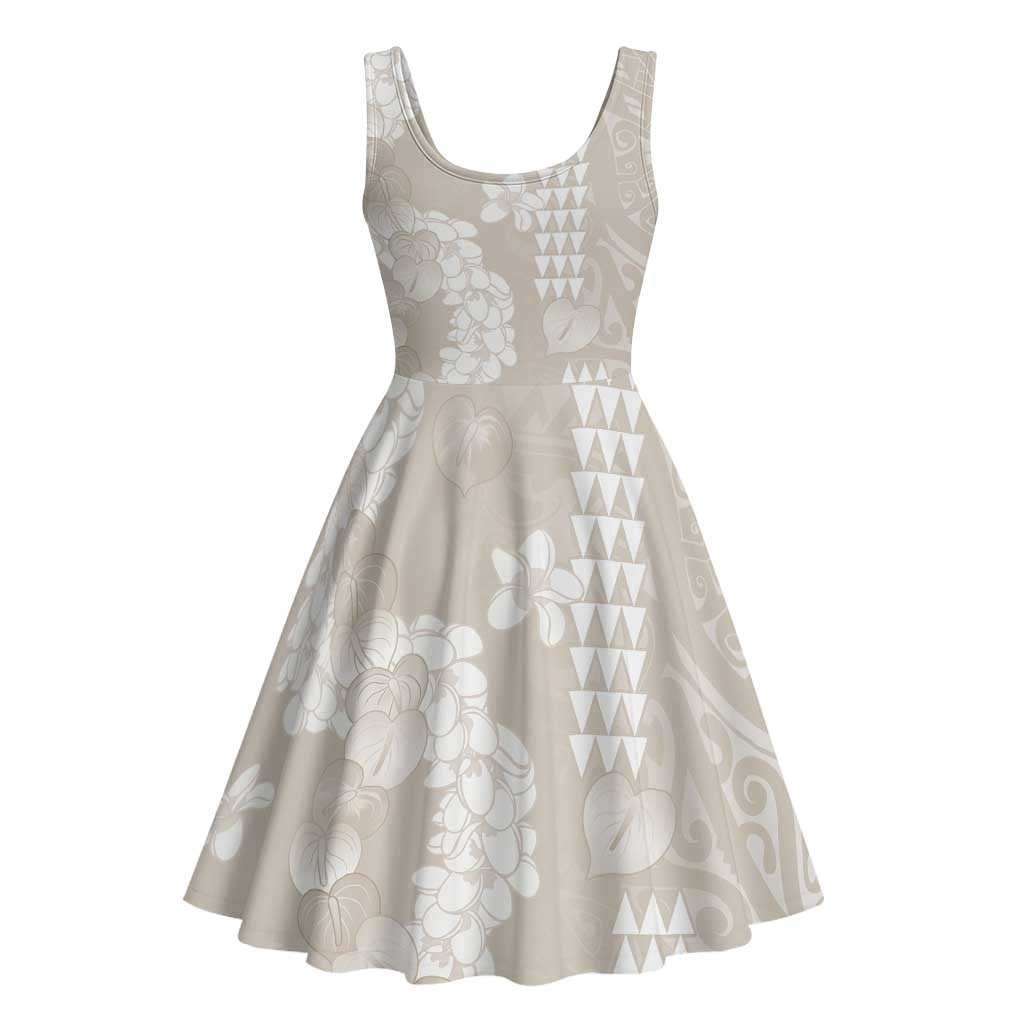 Suede Beige Hawaii Anthurium Plumeria Lei Midi Dress LT9 - Polynesian Pride