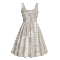 Suede Beige Hawaii Anthurium Plumeria Lei Midi Dress LT9 - Polynesian Pride