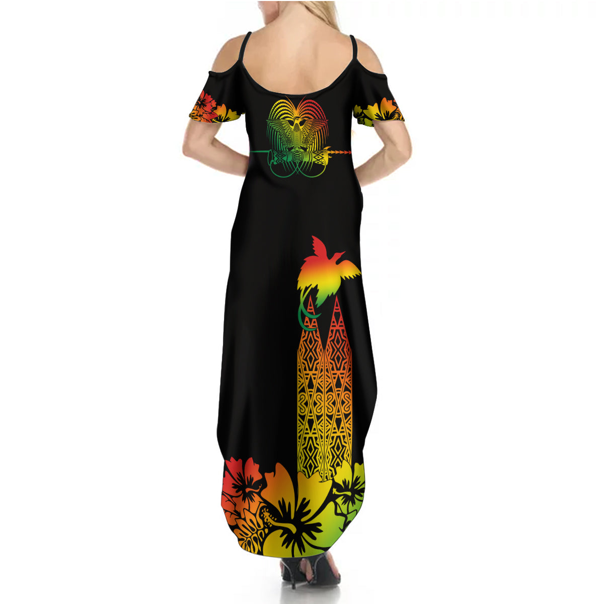 PNG Hibiscus Tribal Pattern Summer Maxi Dress Motuan Reggae Color LT7 - Polynesian Pride