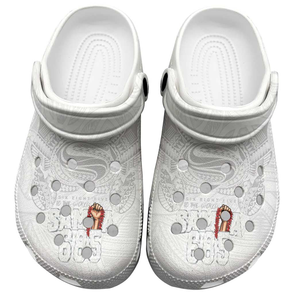 Super Samoa-Six Eight Five to The World Clogs Shoes Traditional Samoan Tattoo All White