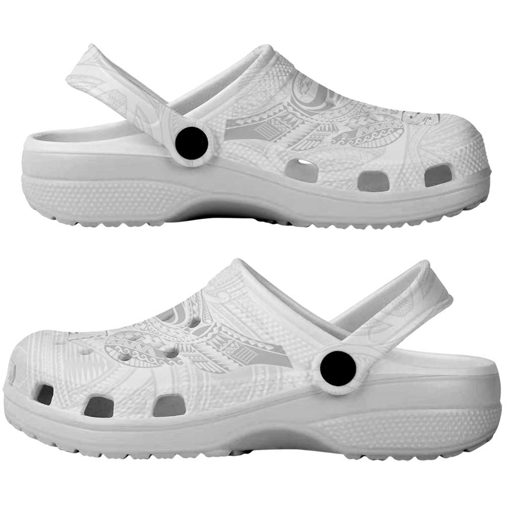 Super Samoa-Six Eight Five to The World Clogs Shoes Traditional Samoan Tattoo All White
