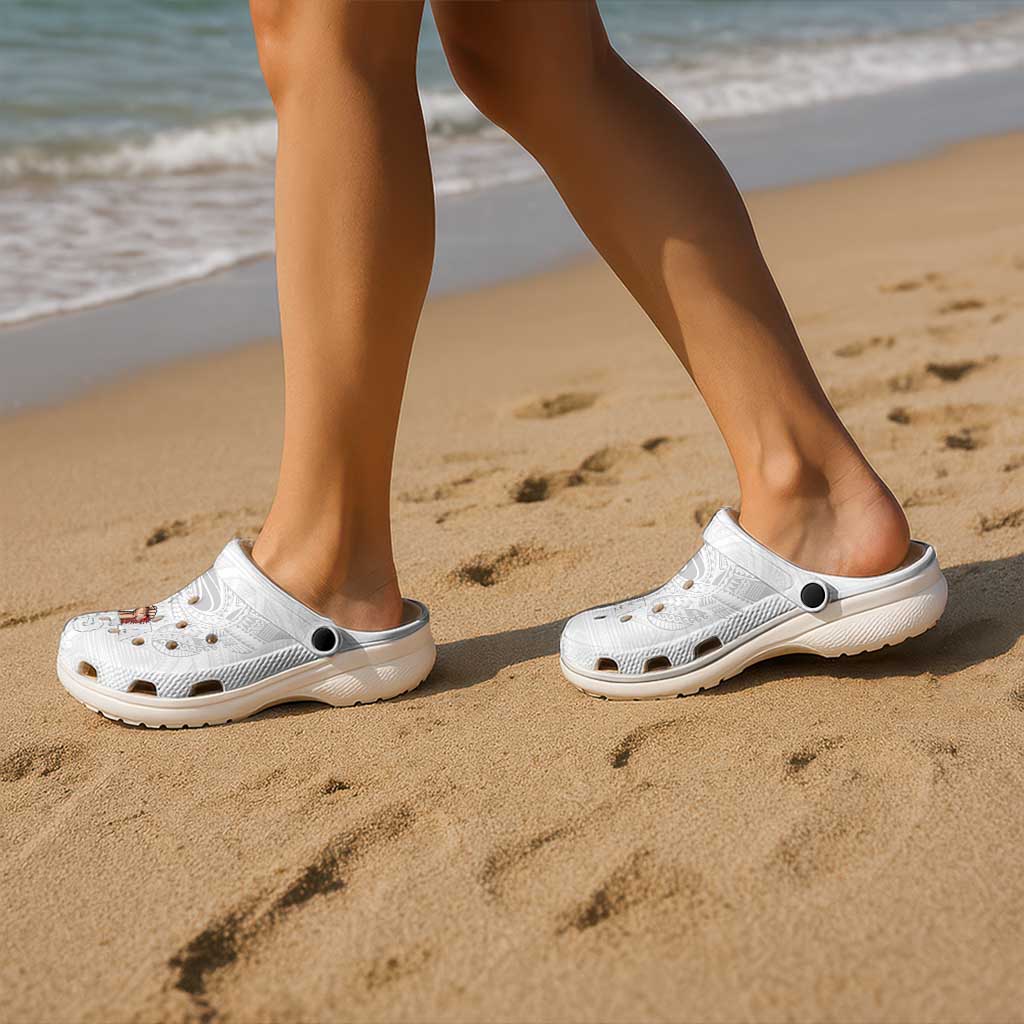 Super Samoa-Six Eight Five to The World Clogs Shoes Traditional Samoan Tattoo All White