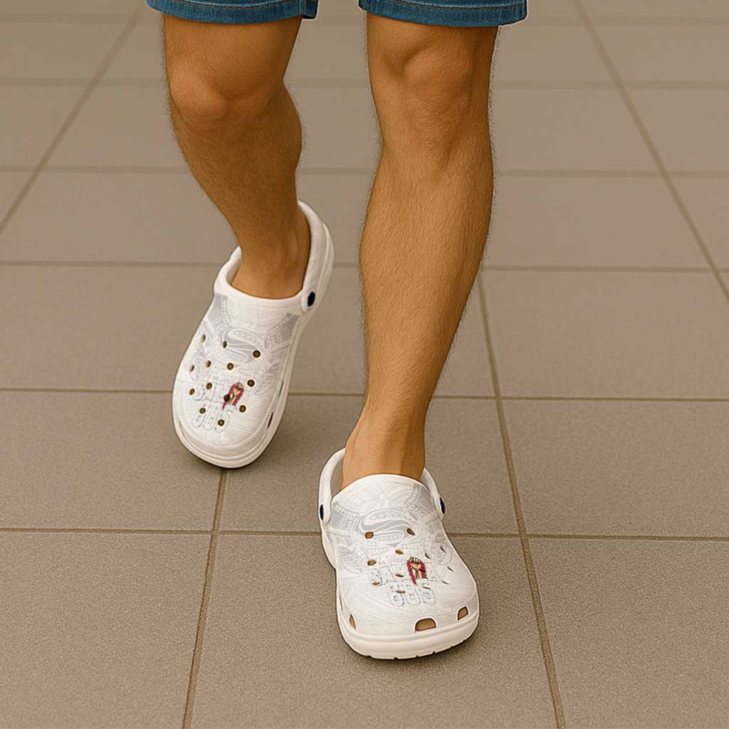 Super Samoa-Six Eight Five to The World Clogs Shoes Traditional Samoan Tattoo All White