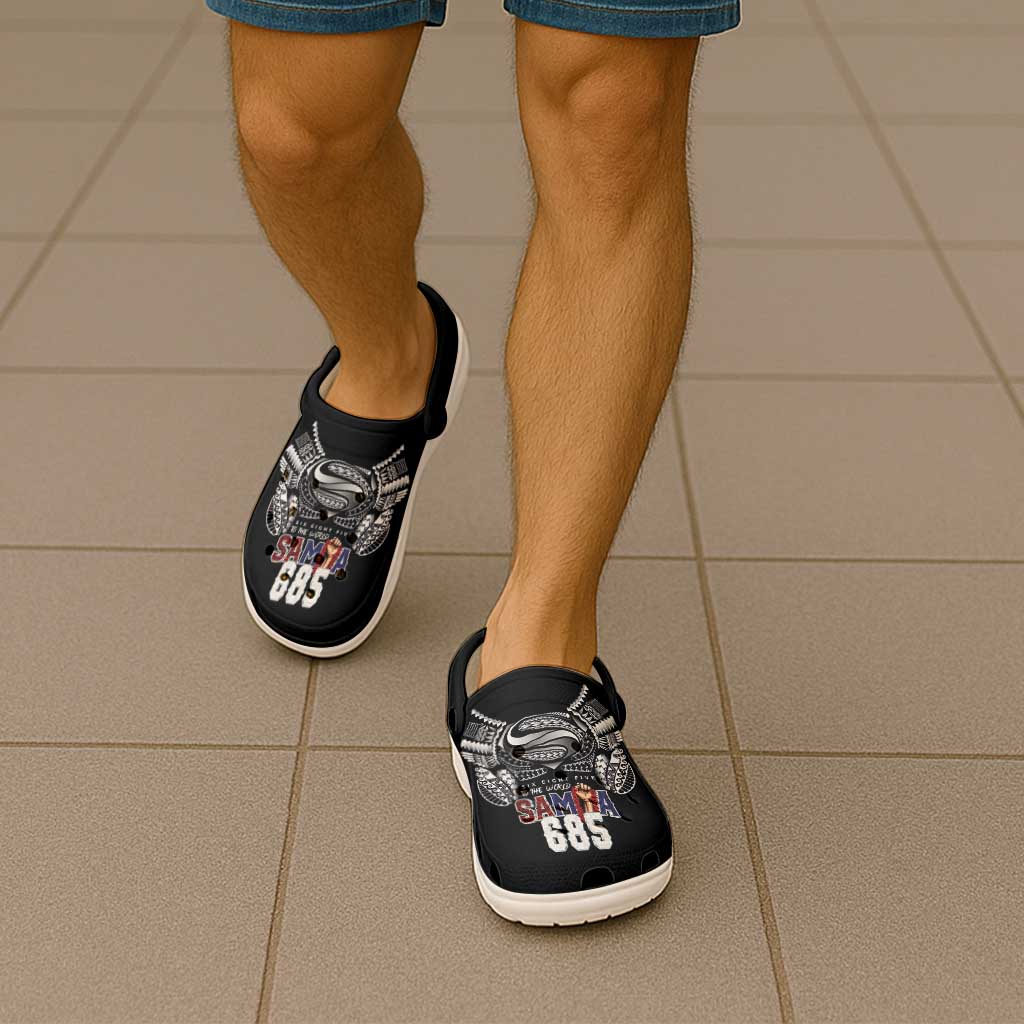 Super Samoa-Six Eight Five to The World Clogs Shoes Traditional Samoan Tattoo Black Color LT03 - Polynesian Pride
