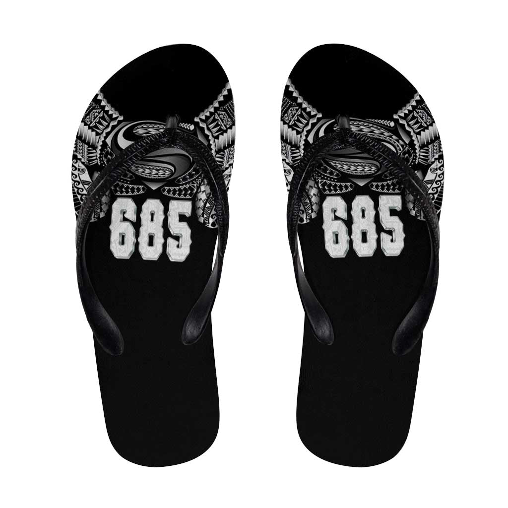 Super Samoa-Six Eight Five to The World Flip Flops Traditional Samoan Tattoo Black Color LT03 Black - Polynesian Pride