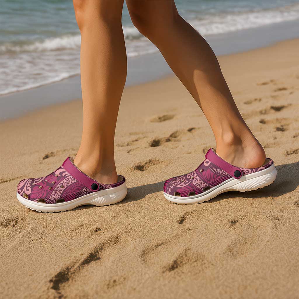 Sweet Pink Monstera Clogs Shoes Polynesian Tribal Pattern - Polynesian Pride