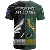 South Africa Protea and New Zealand Fern T Shirt Rugby Go Springboks vs All Black Ver.02 LT13