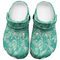 Tahiti Teal Tiare Floral Clogs Shoes Monstera Palm Tropical Leaves - Polynesian Pride