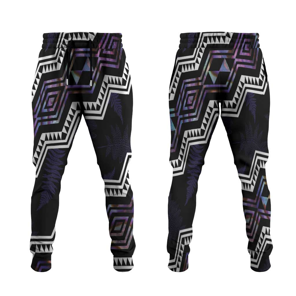 Taniko Aotearoa Mix Paua Shell Jogger Pants Niho Taniwha Lilac Glitter - Polynesian Pride