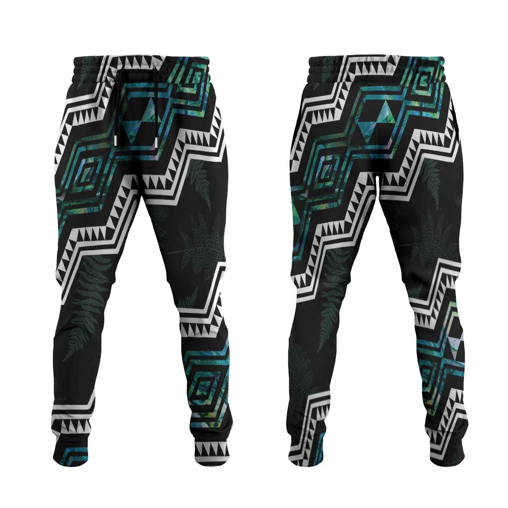 Taniko Aotearoa Mix Paua Shell Jogger Pants Niho Taniwha Turquoise Glitter - Polynesian Pride