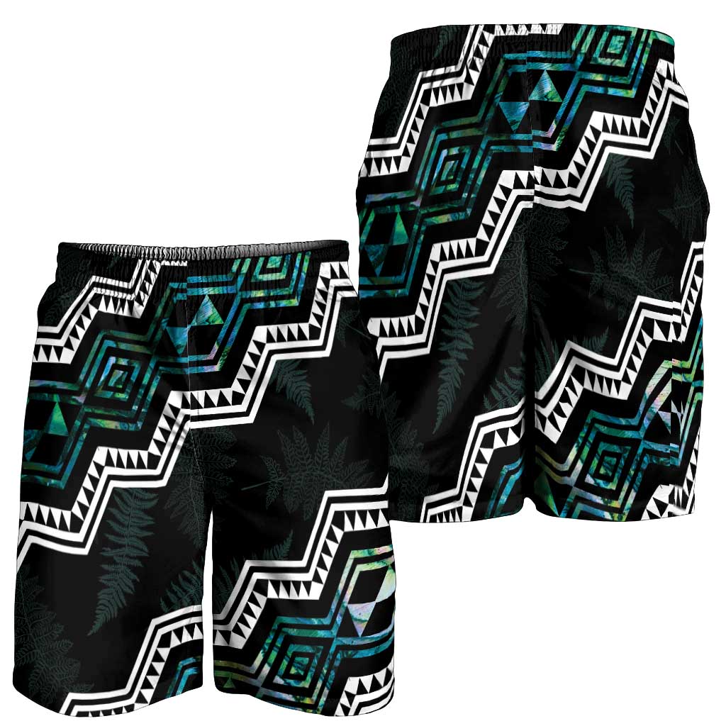 Taniko Aotearoa Mix Paua Shell Shorts for Men Niho Taniwha Turquoise Glitter - Polynesian Pride