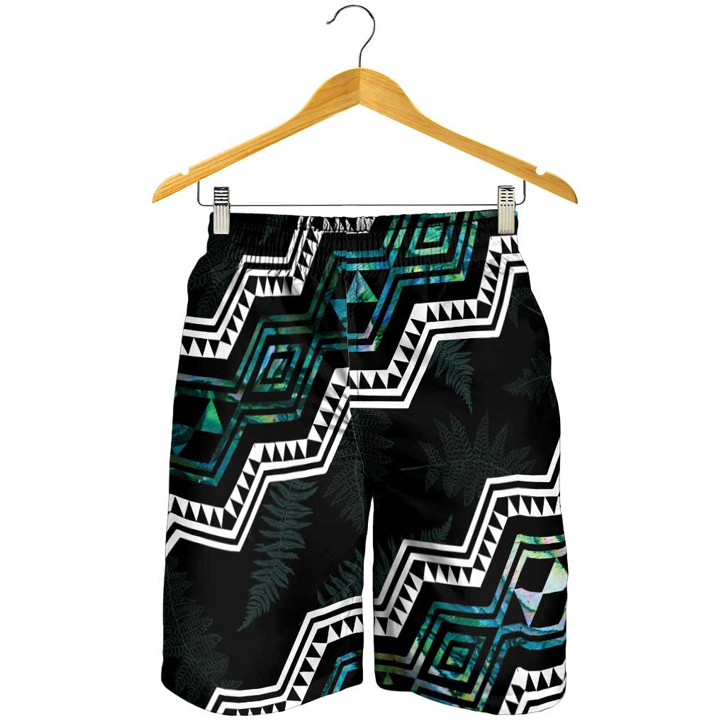 Taniko Aotearoa Mix Paua Shell Shorts for Men Niho Taniwha Turquoise Glitter - Polynesian Pride
