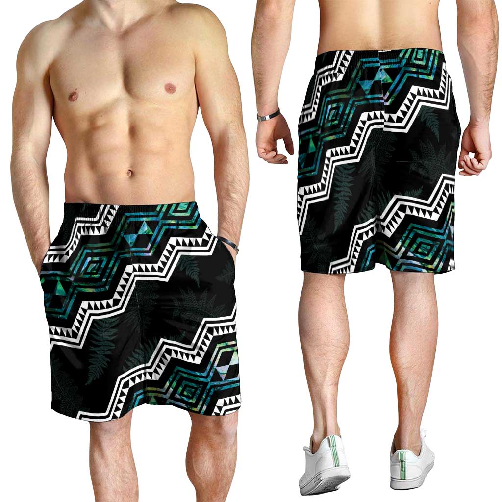 Taniko Aotearoa Mix Paua Shell Shorts for Men Niho Taniwha Turquoise Glitter - Polynesian Pride