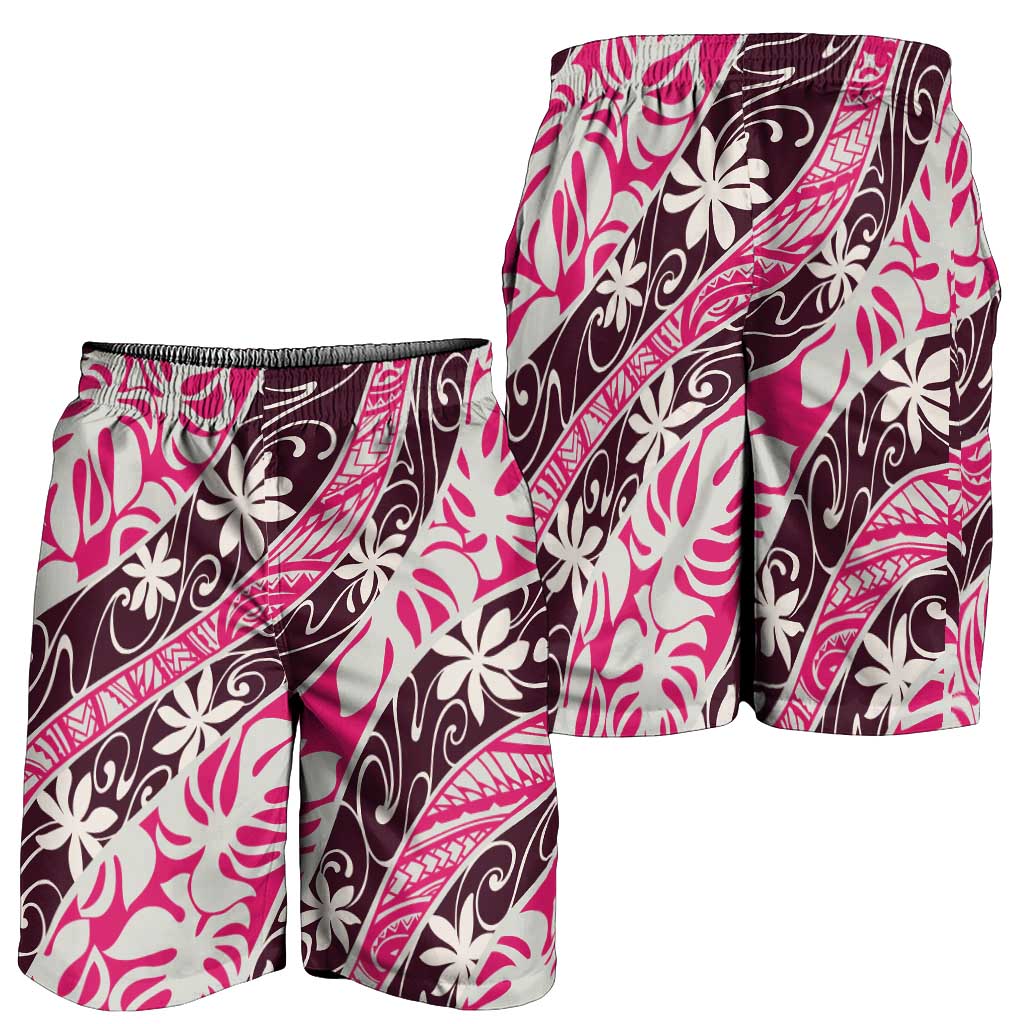 Tarona Tahiti Tiare Monstera Shorts for Men Polynesian Pattern Curve Style - Polynesian Pride