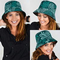 Teal Monstera Bucket Hat Polynesian Tribal Pattern - Polynesian Pride