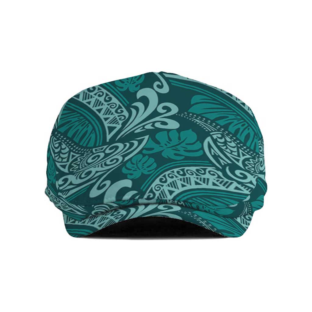 Teal Monstera Jeff Hat Polynesian Tribal Pattern - Polynesian Pride