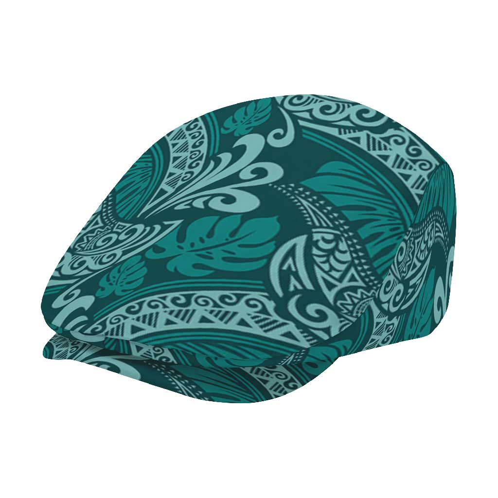 Teal Monstera Jeff Hat Polynesian Tribal Pattern - Polynesian Pride