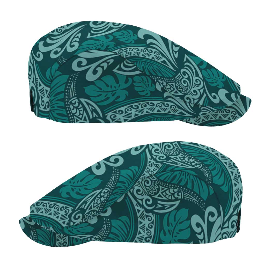 Teal Monstera Jeff Hat Polynesian Tribal Pattern - Polynesian Pride