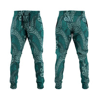 Teal Monstera Jogger Pants Polynesian Tribal Pattern - Polynesian Pride