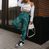 Teal Monstera Jogger Pants Polynesian Tribal Pattern - Polynesian Pride