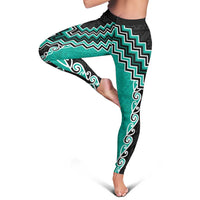Teal Niho Taniwha Mix Poutama Leggings Unique Taniko Aotearoa - Polynesian Pride