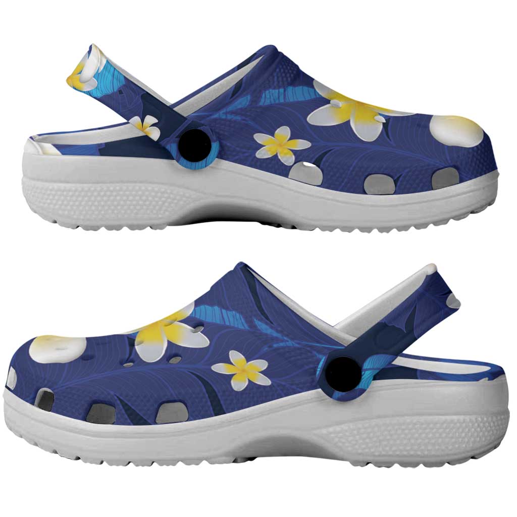 Teal Purple Banana Leaf Hawaii Clogs Shoes Lau Maia Plumeria Tropical Summer Vibes
