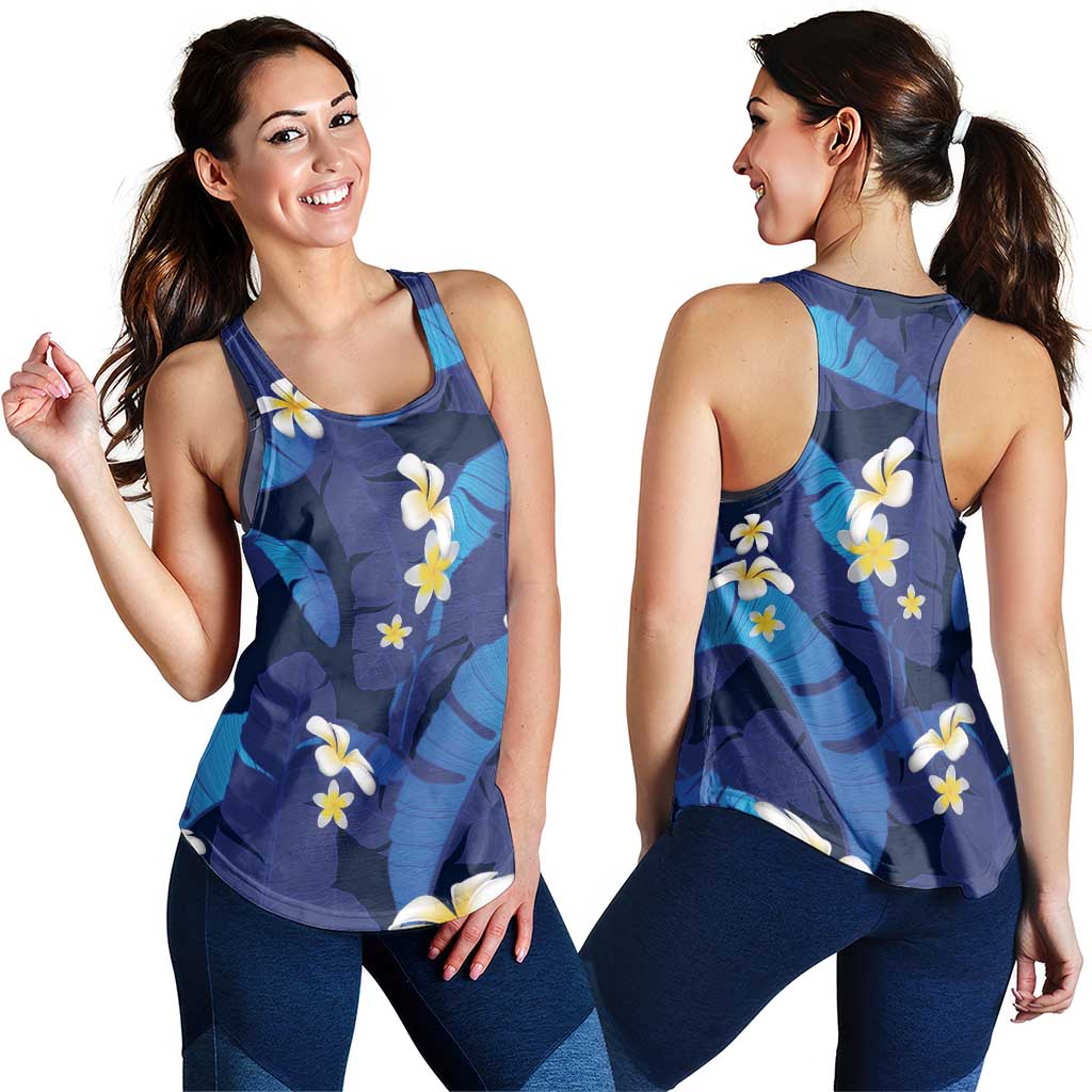 Teal Purple Banana Leaf Hawaii Women Racerback Tank Lau Maia Plumeria Tropical Summer Vibes