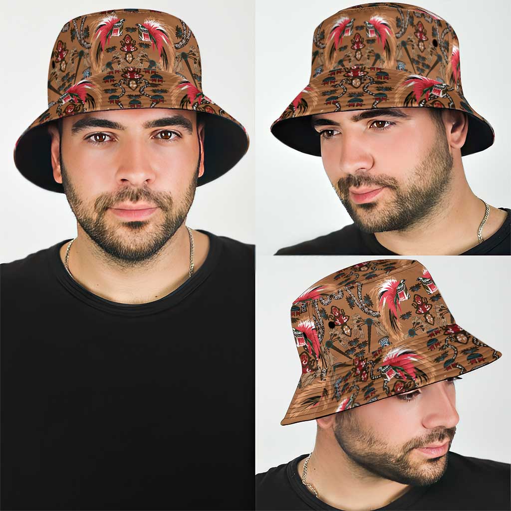 Terracotta Bird of Batik Papua Bucket Hat Exotic Natural Wealth of Papua - Polynesian Pride