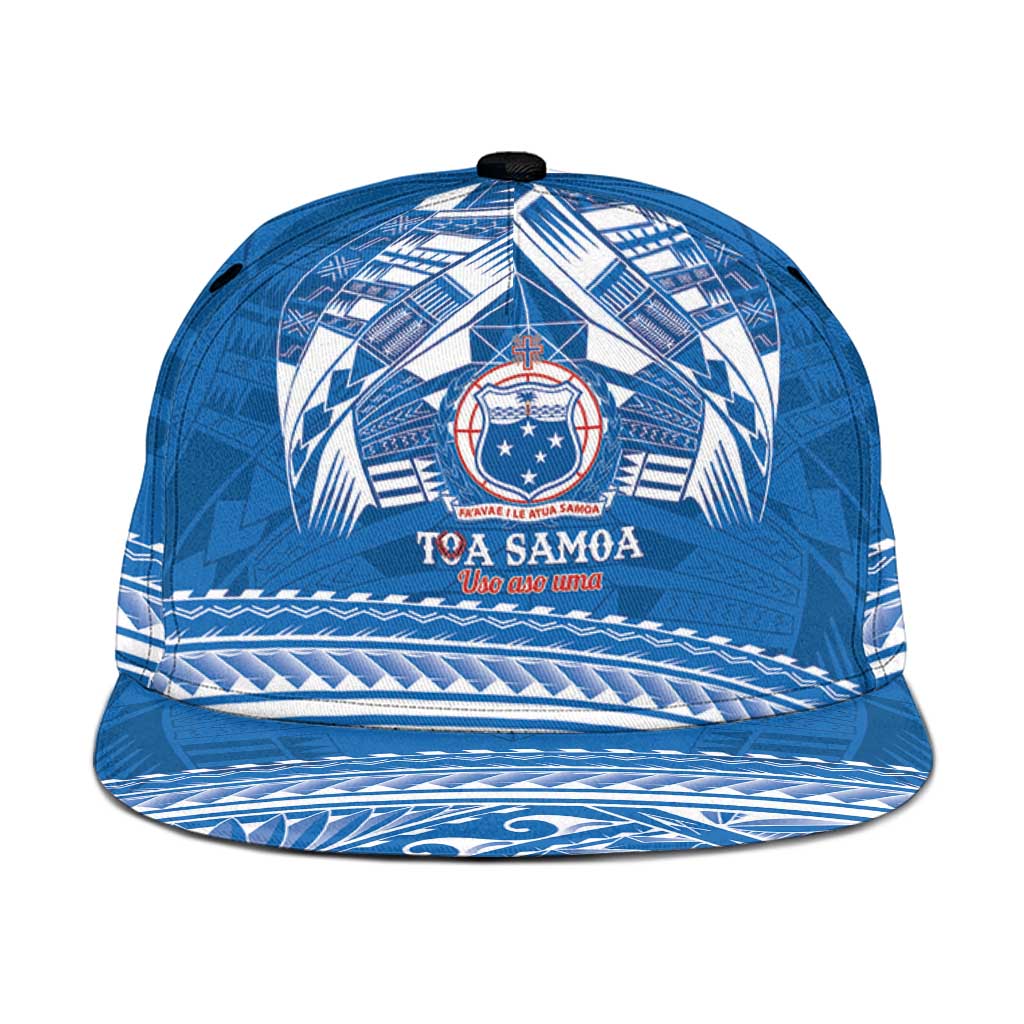Toa Samoa Rugby Snapback Cap Uso aso uma Samoan Pattern Blue - Polynesian Pride