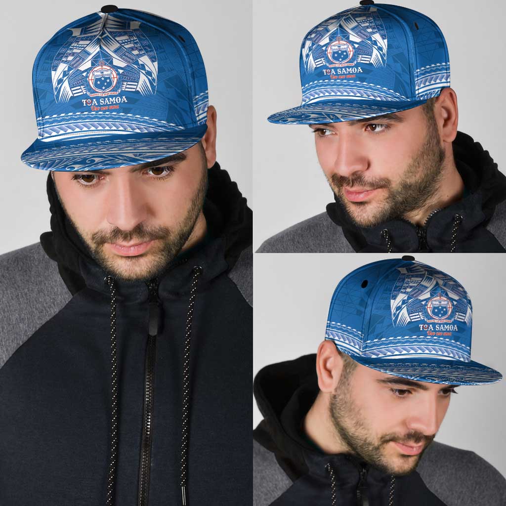 Toa Samoa Rugby Snapback Cap Uso aso uma Samoan Pattern Blue - Polynesian Pride