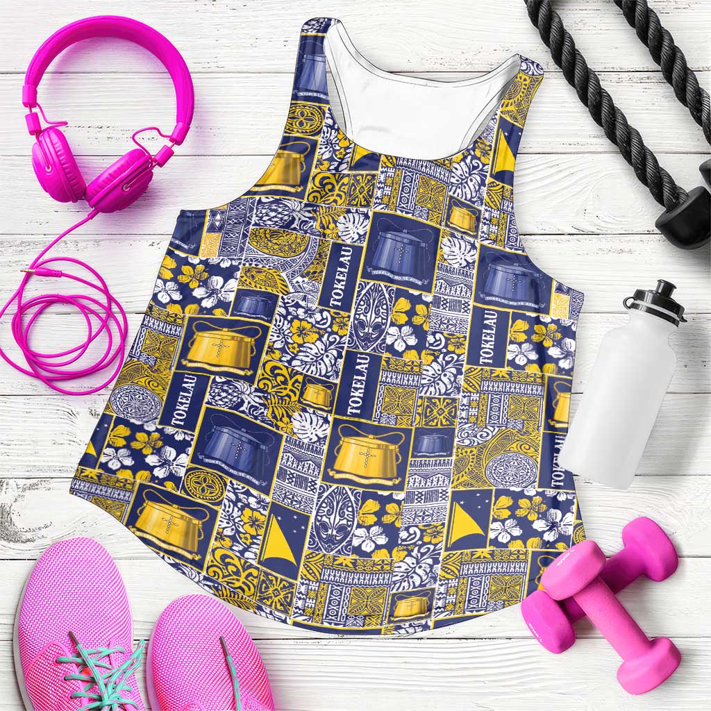 Tokelau Manuia te Kilihimahi Women Racerback Tank Pacific Patchwork Xmas Vibes - Polynesian Pride