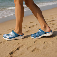 Tonga Kupesi Ngatu Clogs Shoes Vintage Blue Plumeria - Polynesian Pride