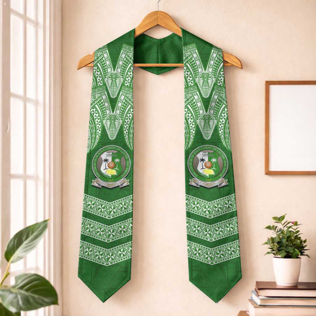 Tonga Liahona High School Graduation Stole Traditional Ngatu and Polynesian Pattern LT03 One Size Green - Polynesian Pride