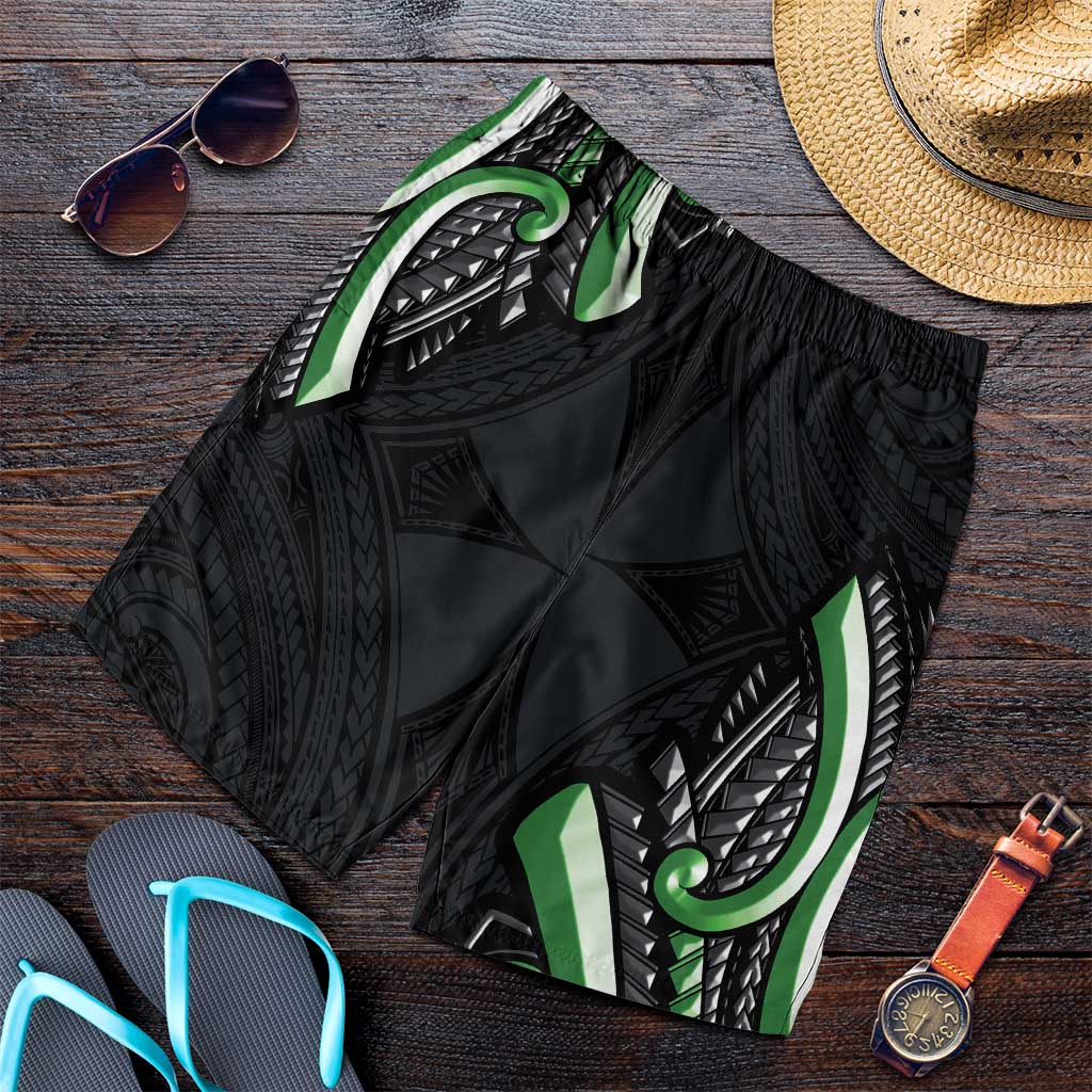 Traditional Art Hawaiian Kakau Tattoos Shorts for Men Green Color - Polynesian Pride