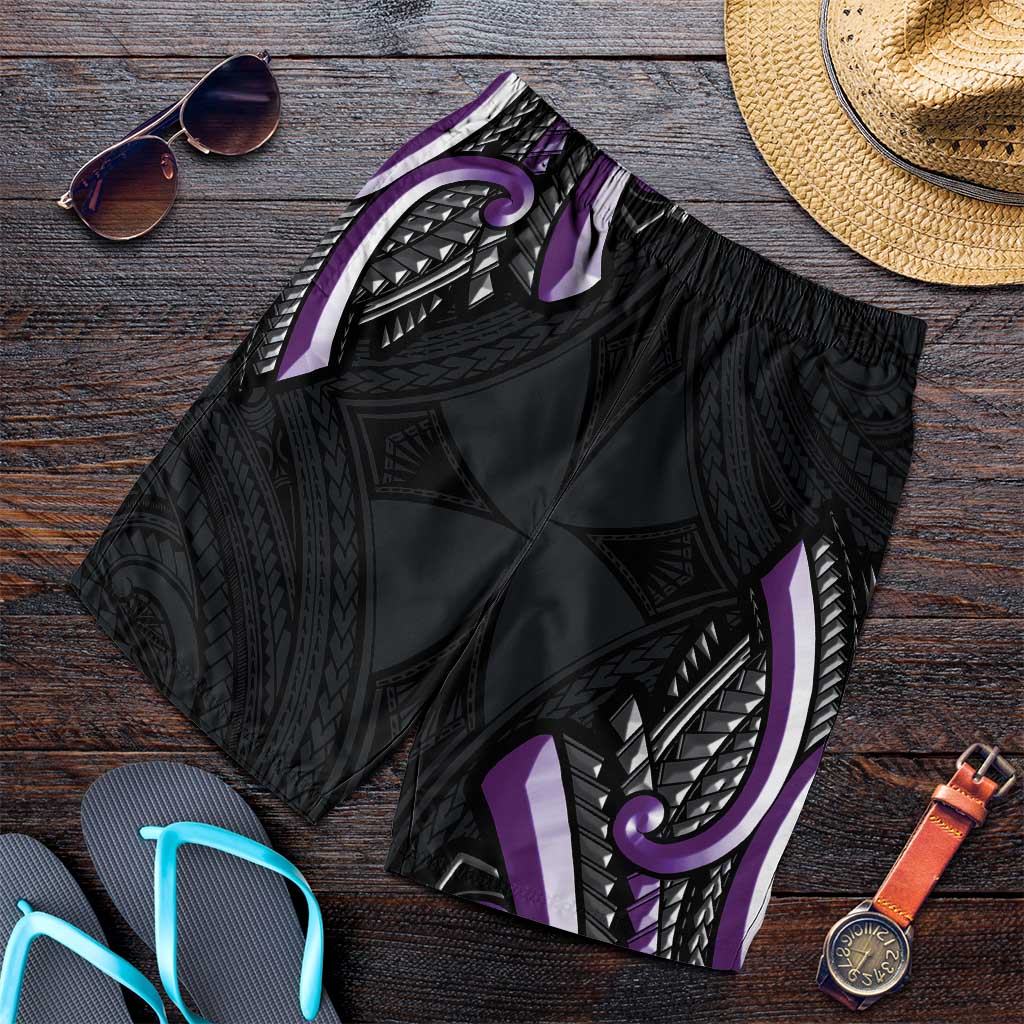 Traditional Art Hawaiian Kakau Tattoos Shorts for Men Purple Color - Polynesian Pride
