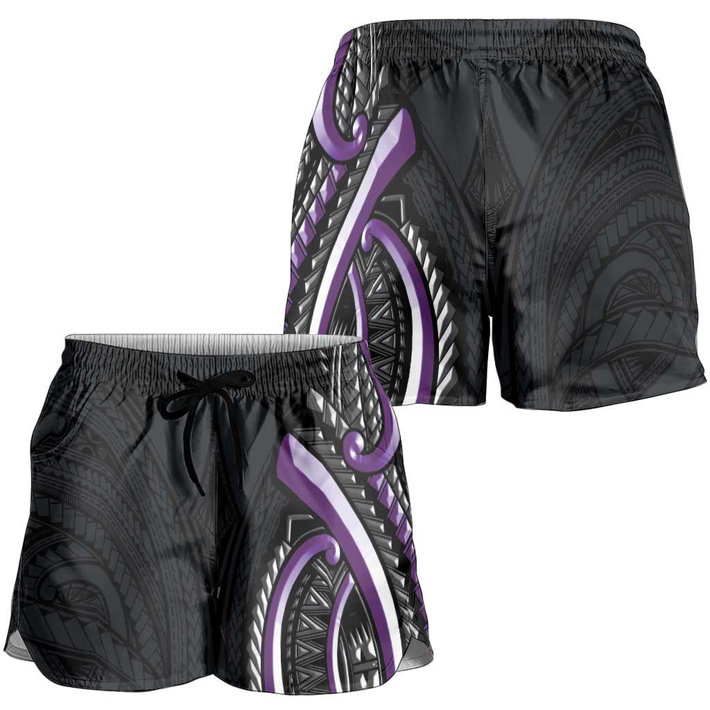 Traditional Art Hawaiian Kakau Tattoos Shorts for Women Purple Color LT03