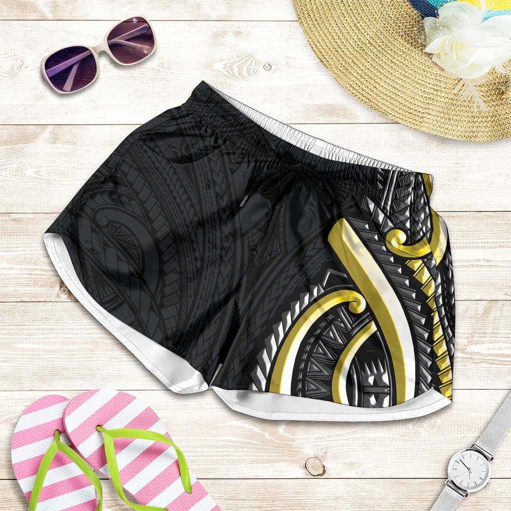 Traditional Art Hawaiian Kakau Tattoos Shorts for Women Yellow Color LT03