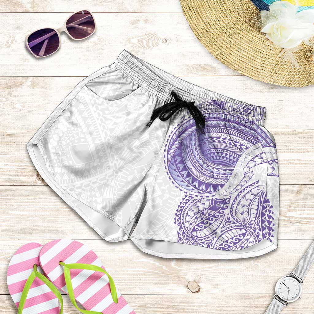 Traditional Polynesian Art Tattoos Shorts for Women Purple Color - Polynesian Pride