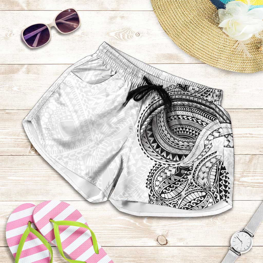 Traditional Polynesian Art Tattoos Shorts for Women White Color - Polynesian Pride