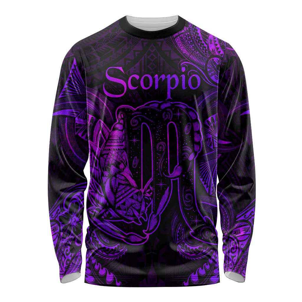 Scorpio Zodiac Polynesian Long Sleeve Shirt Unique Style - Purple LT8 Unisex Purple - Polynesian Pride